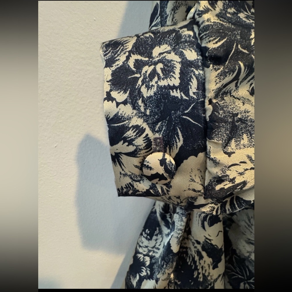 Vintage 80s Russ Dark Navy Cream Floral Blouse Pleated Skirt Set Size 12 - Picture 6 of 9